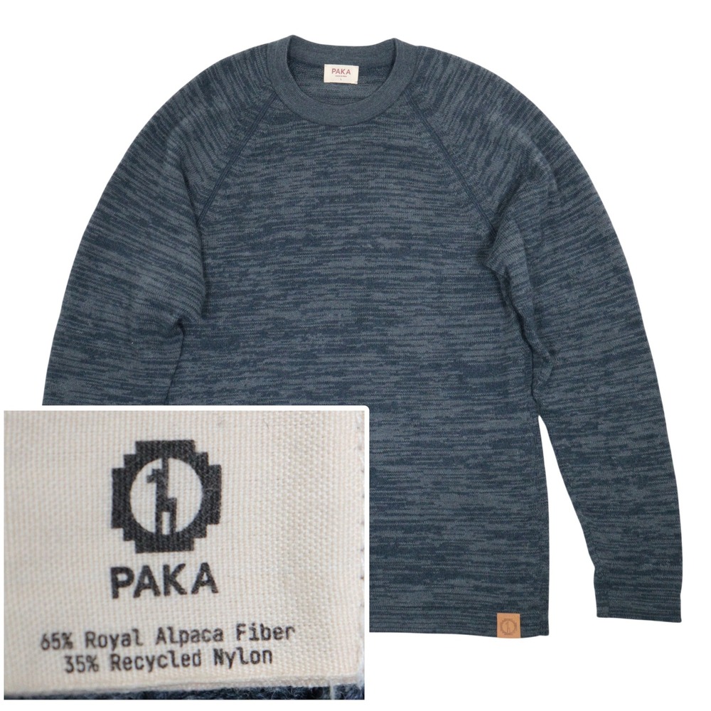 Paka Sweater The Original Crew Royal Alpaca Blend Knit Heathered Blue Men L